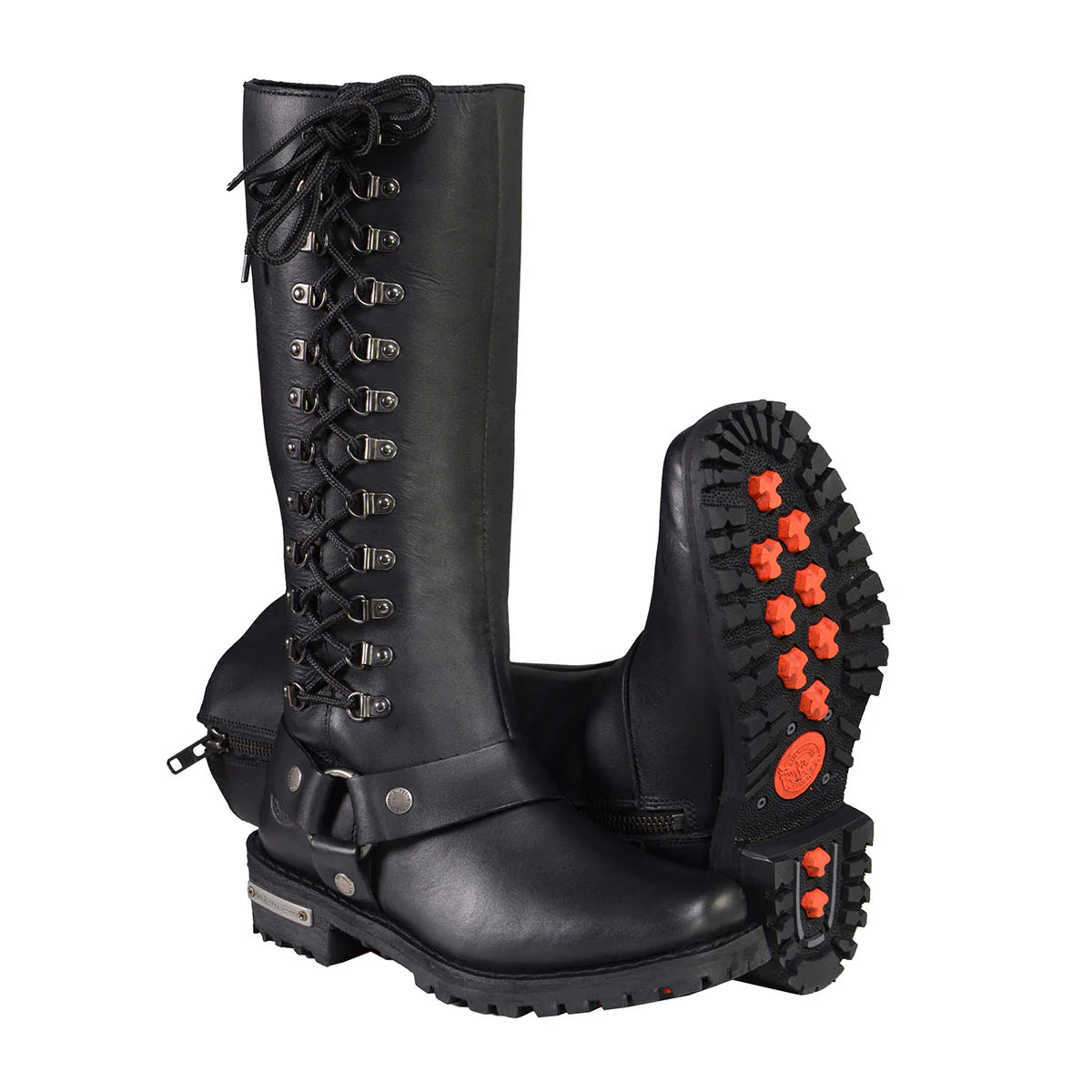 MILWAUKEE LEATHER - WOMEN'S CLASSIC BLACK LEATHER 14-INCH HARNESS SQUARE TOE TALL MOTORCYCLE BOOT - MBL9365