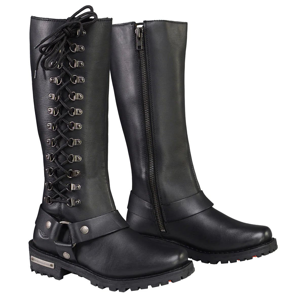 MILWAUKEE LEATHER - WOMEN'S CLASSIC BLACK LEATHER 14-INCH HARNESS SQUARE TOE TALL MOTORCYCLE BOOT - MBL9365