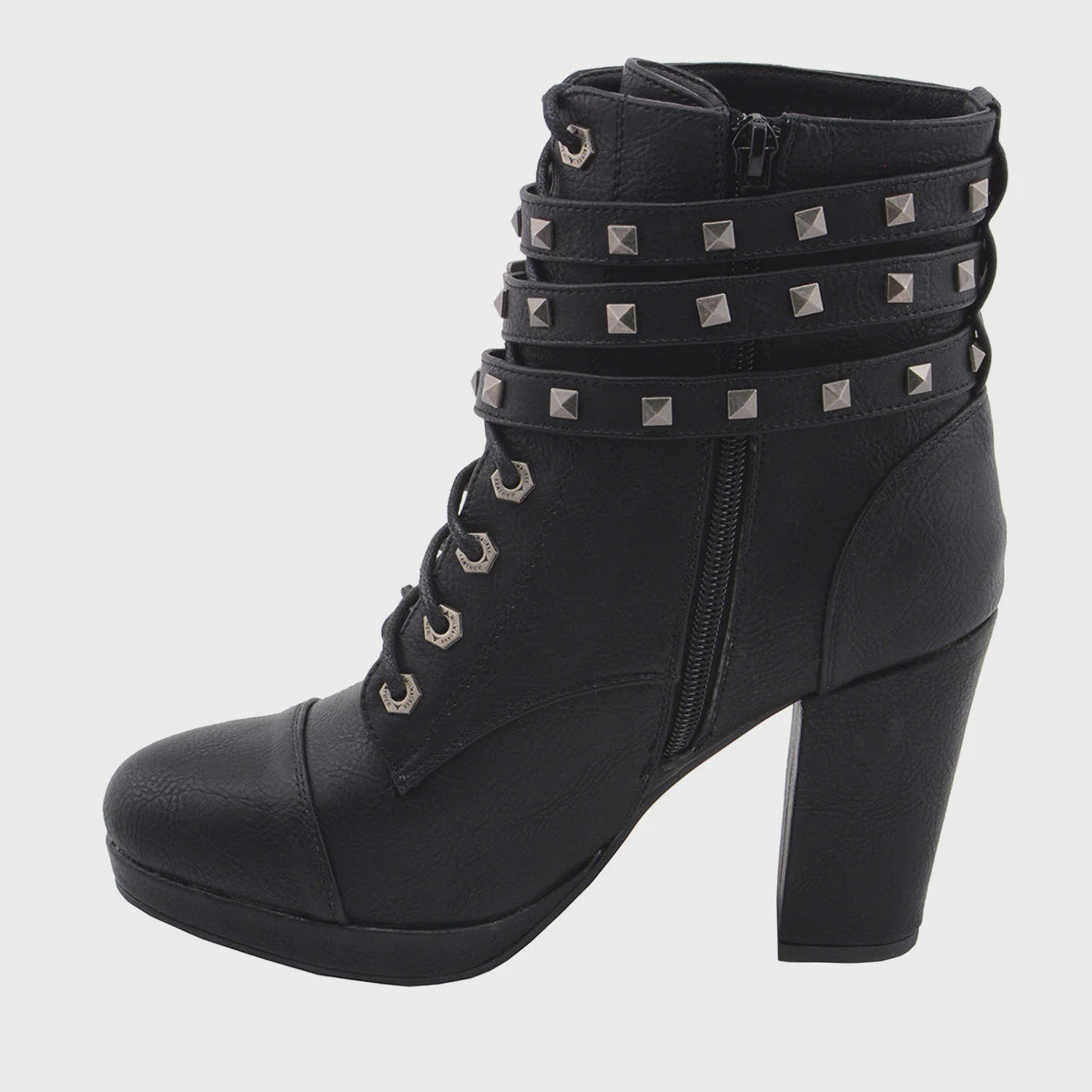 MILWAUKEE LEATHER - WOMEN'S BLACK LEATHER LACE-UP FASHION BOOTS WITH TRIPLE STRAP STUDDED ACCENTS - MBL9417