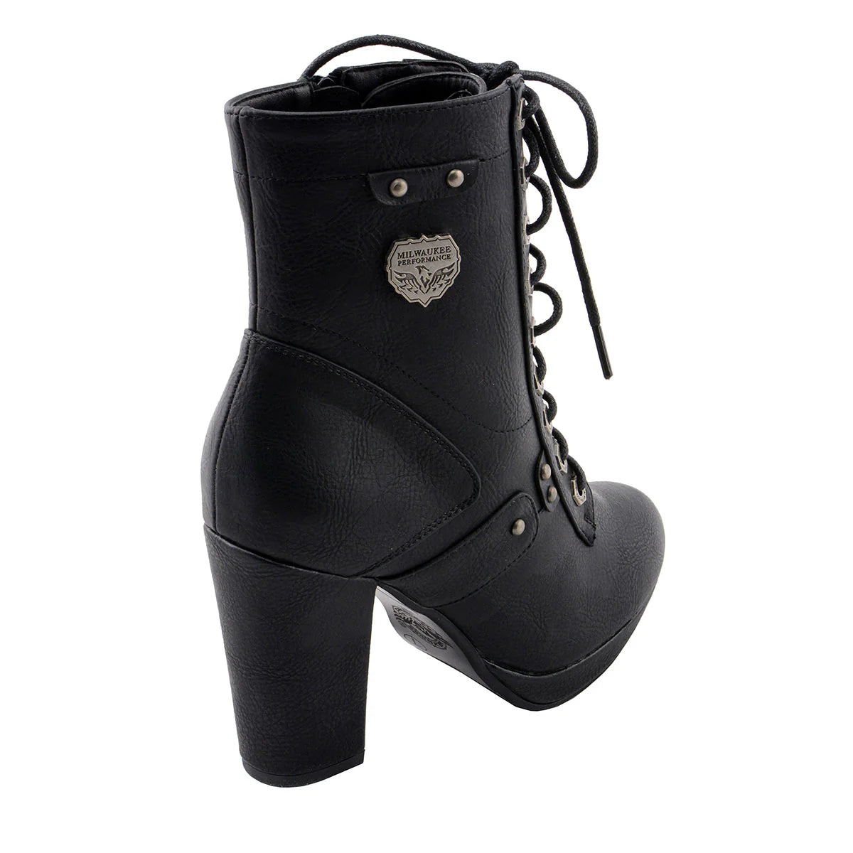 MILWAUKEE LEATHER - WOMEN'S BLACK LACE-UP FASHION BOOTS WITH STUDDED ACCENTS AND PLATFORM HEEL - MBL9418