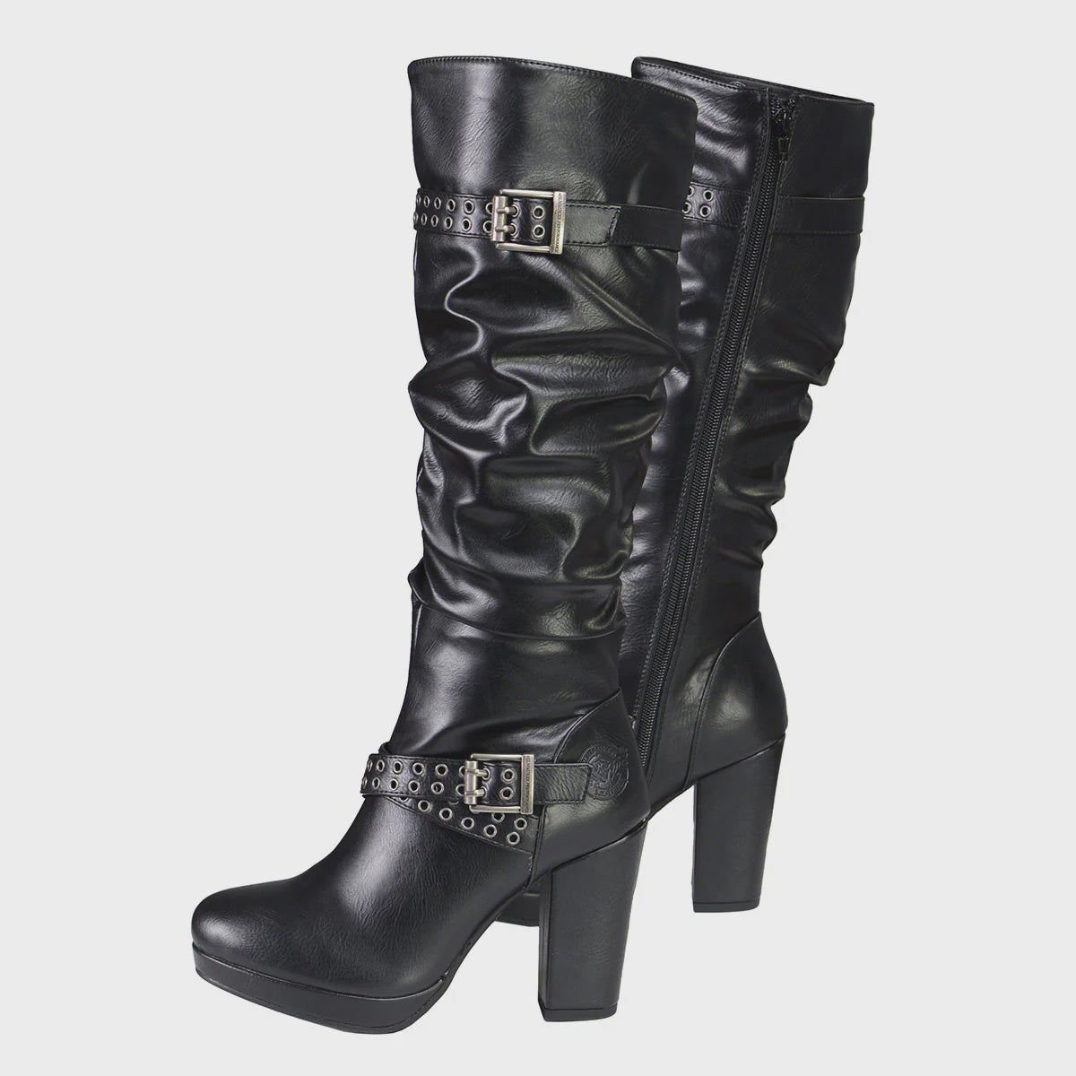 MILWAUKEE LEATHER - WOMEN'S TALL PREMIUM BLACK PLATFORM FASHION CASUAL BOOTS WITH SLOUCH SHAFT - MBL9419