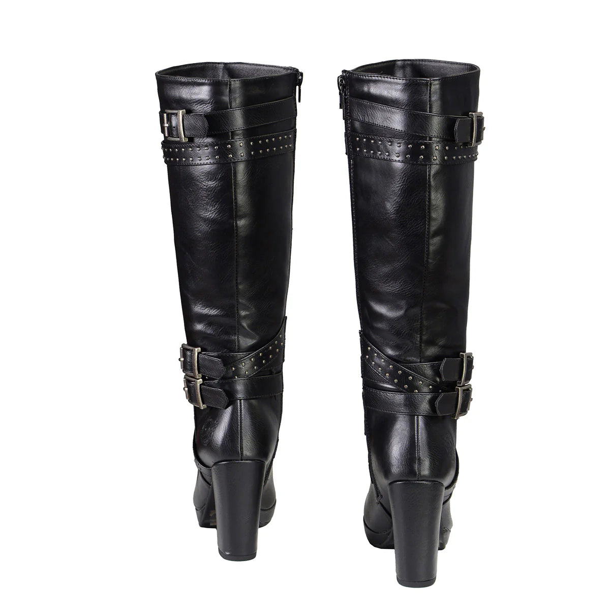 MILWAUKEE LEATHER - WOMEN'S TALL BLACK STUDDED STRAP FASHION CASUAL BOOTS WITH PLATFORM HEEL - MBL9422