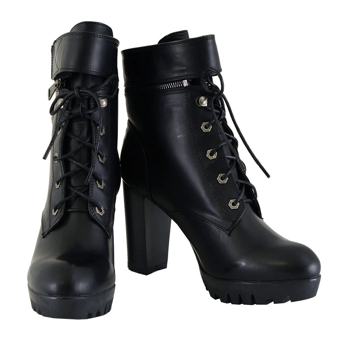 MILWAUKEE LEATHER - WOMEN'S BLACK LACE-UP FASHION BOOT WITH DOUBLE HEIGHT OPTION - MBL9425