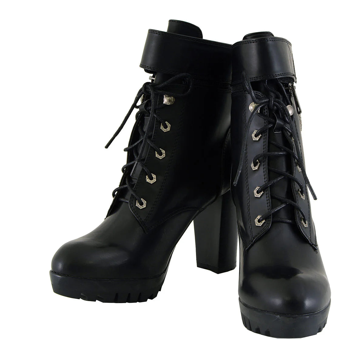 MILWAUKEE LEATHER - WOMEN'S BLACK LACE-UP FASHION BOOT WITH DOUBLE HEIGHT OPTION - MBL9425