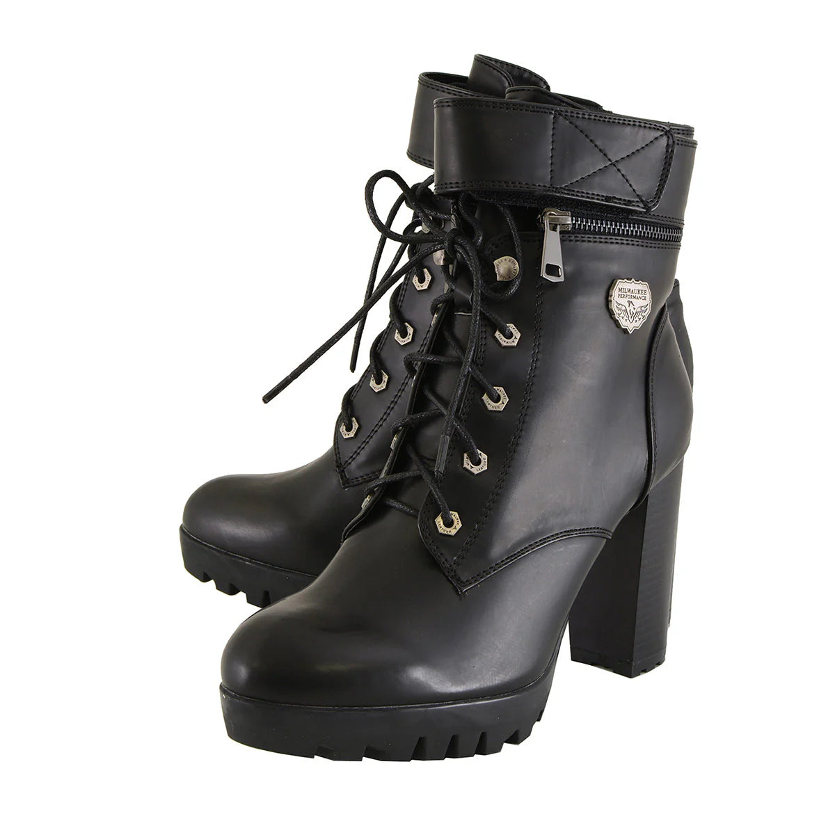 MILWAUKEE LEATHER - WOMEN'S BLACK LACE-UP FASHION BOOT WITH DOUBLE HEIGHT OPTION - MBL9425