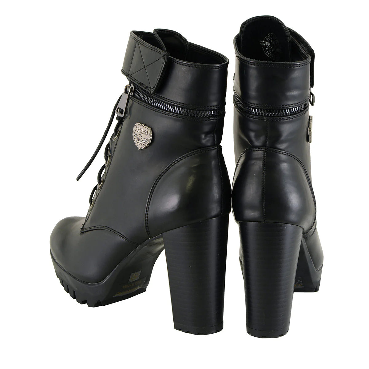 MILWAUKEE LEATHER - WOMEN'S BLACK LACE-UP FASHION BOOT WITH DOUBLE HEIGHT OPTION - MBL9425