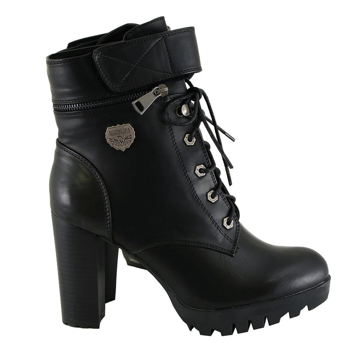 MILWAUKEE LEATHER - WOMEN'S BLACK LACE-UP FASHION BOOT WITH DOUBLE HEIGHT OPTION - MBL9425