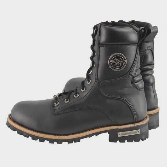 MILWAUKEE LEATHER - MEN'S CLASSIC BLACK LEATHER LACE-UP LOGGER WITH SIDE-ZIP - MBM9095