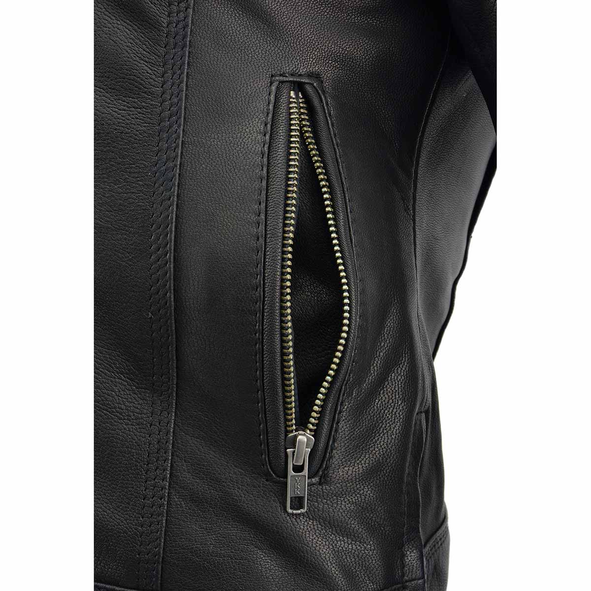 MILWAUKEE LEATHER - WOMEN'S SCOOTER BLACK LEATHER VENTED LIGHTWEIGHT TRIPLE STITCH MOTORCYCLE JACKET - MLL2551