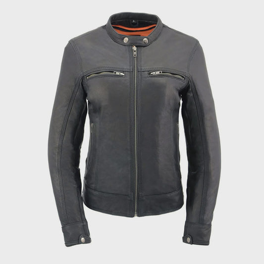 MILWAUKEE LEATHER - WOMEN'S SCOOTER BLACK LEATHER VENTED LIGHTWEIGHT TRIPLE STITCH MOTORCYCLE JACKET - MLL2551