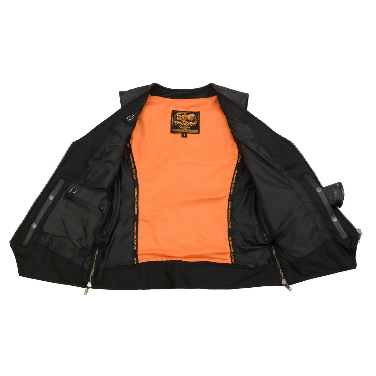 MILWAUKEE LEATHER - WOMEN'S BLACK LEATHER CLASSIC V-NECK MOTORCYCLE RIDER VEST WITH RHINESTONE BLING DETAIL - MLL4502