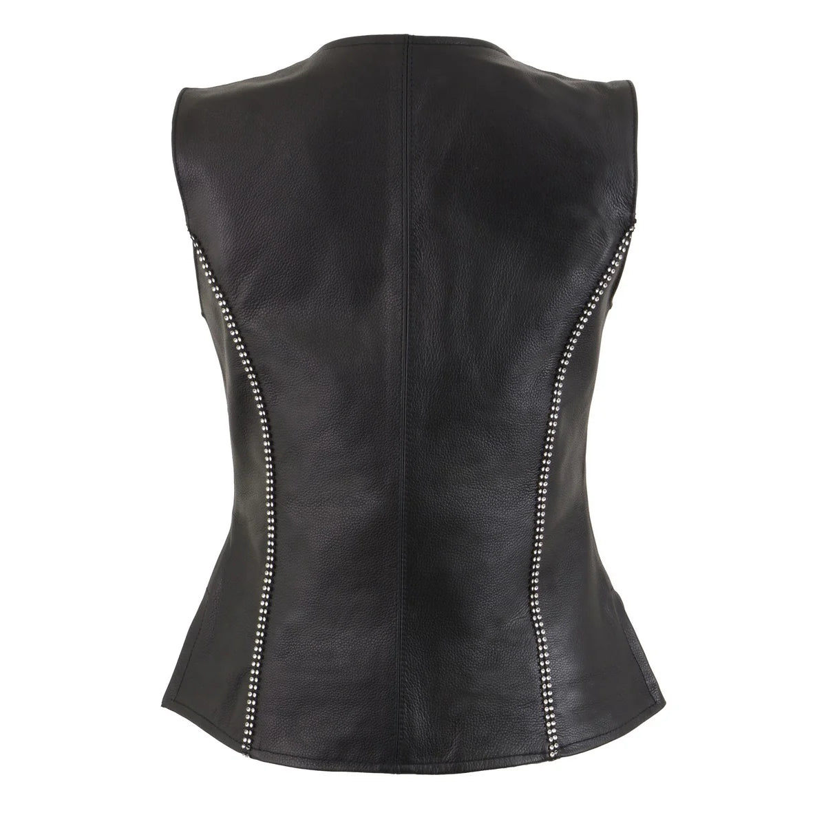 MILWAUKEE LEATHER - WOMEN'S BLACK LEATHER CLASSIC V-NECK MOTORCYCLE RIDER VEST WITH RHINESTONE BLING DETAIL - MLL4502
