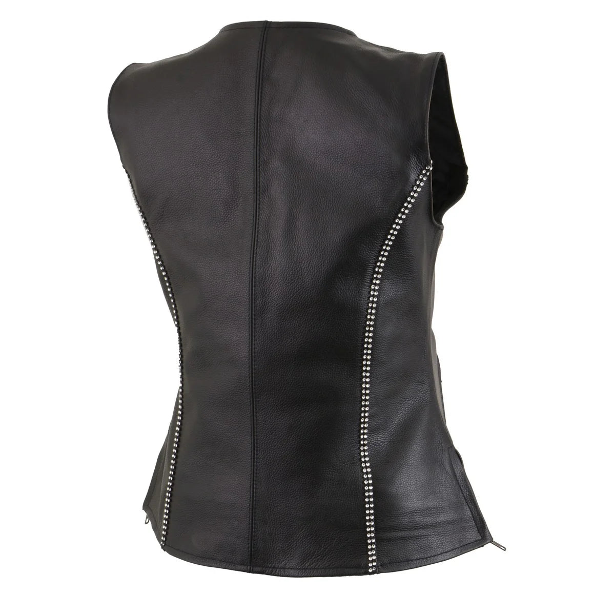 MILWAUKEE LEATHER - WOMEN'S BLACK LEATHER CLASSIC V-NECK MOTORCYCLE RIDER VEST WITH RHINESTONE BLING DETAIL - MLL4502