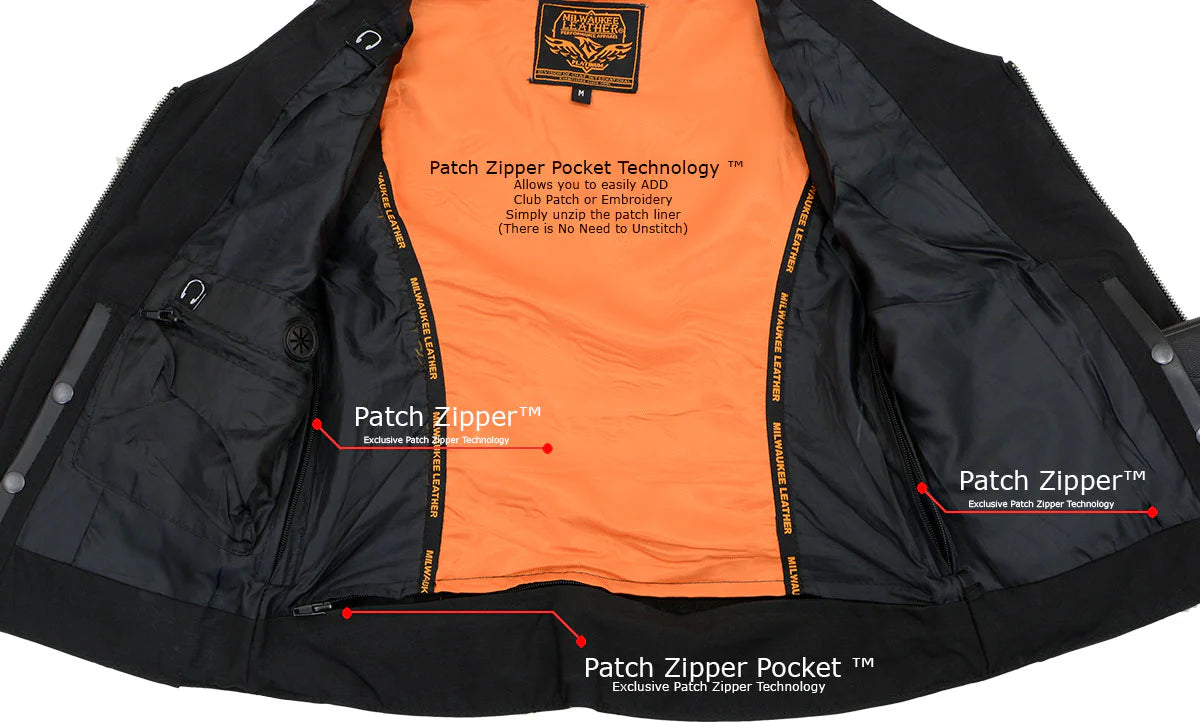 MILWAUKEE LEATHER - WOMEN'S BLACK LEATHER CLASSIC V-NECK MOTORCYCLE RIDER VEST WITH RHINESTONE BLING DETAIL - MLL4502