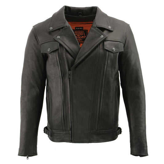 MILWAUKEE LEATHER - MEN'S PISTOL PETE VENTED BLACK LEATHER CRUISER JACKET - MLM1520