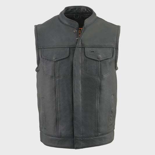 MILWAUKEE LEATHER - MEN'S BLACK PREMIUM DUAL CLOSURE CLUB STYLE MOTORCYCLE VEST WITH COOL-TEC LEATHER TREATMENT - MLM3514